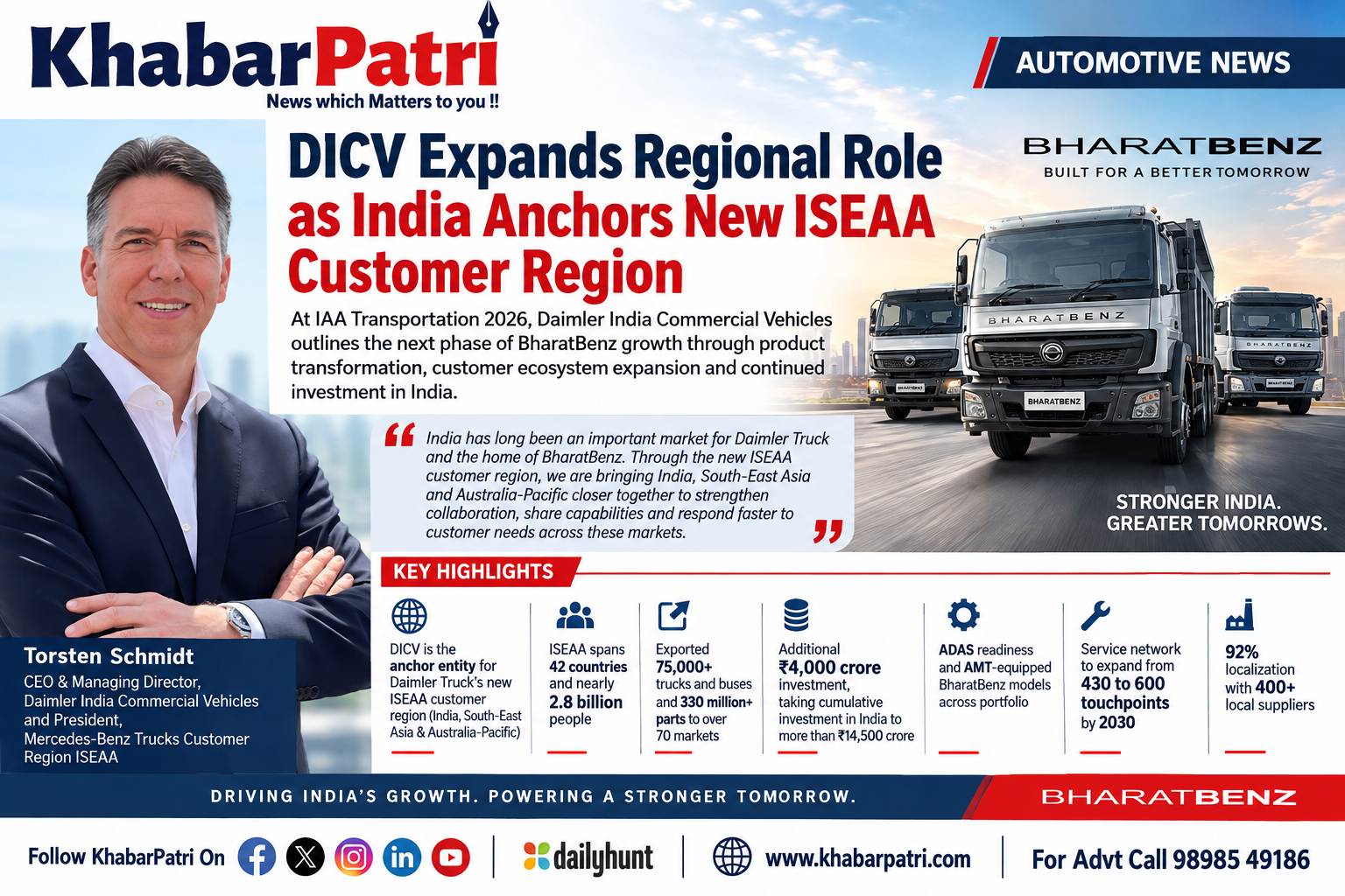 DICV Puts India at the Heart of Daimler Truck’s New ISEAA Region, Accelerates BharatBenz Growth