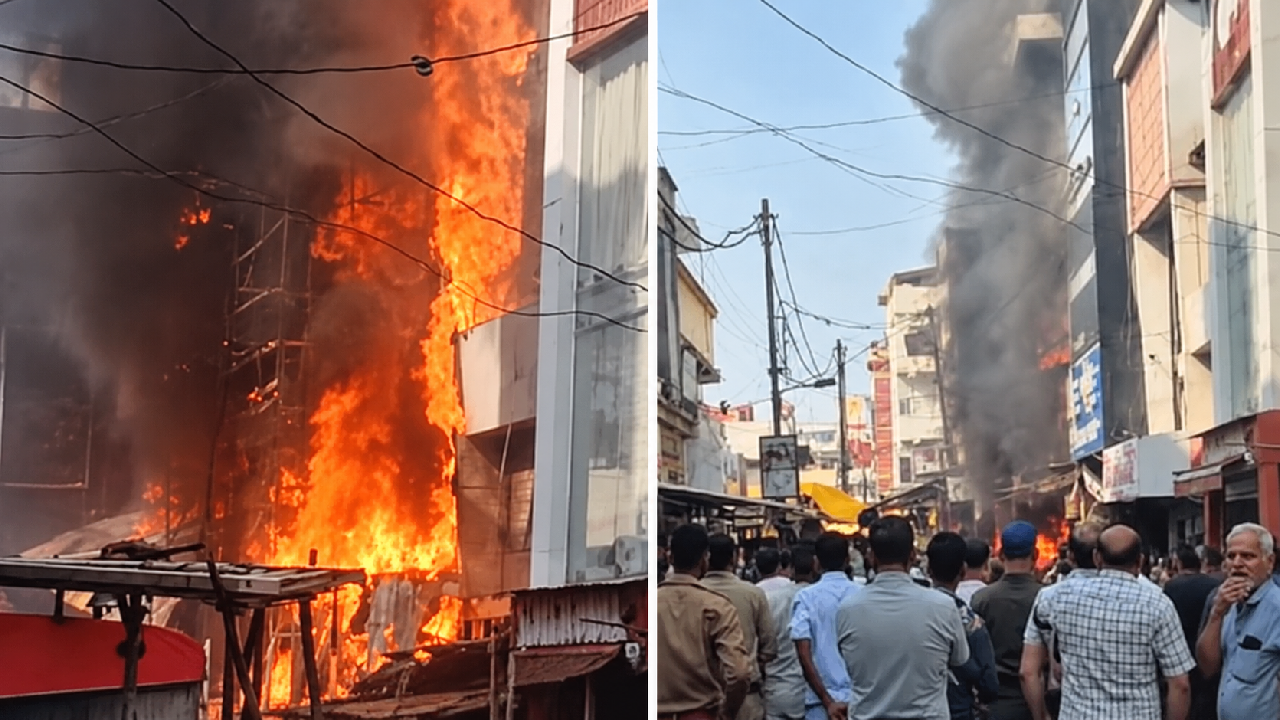 Bhopal New Market Fire: Chole Bhature Shop Engulfed in Flames, Smoke Seen From 2 Km Away